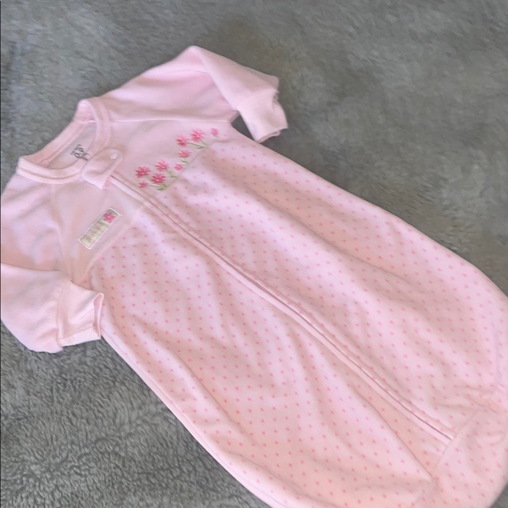 Vintage Carter's Pink Sleep Sacks PRINCESS Flowers Embroidery Sz 0/9M